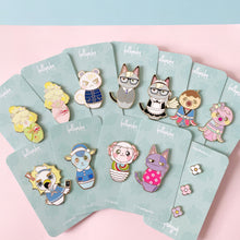 Load image into Gallery viewer, Kokeshi Business Cat Enamel Pin