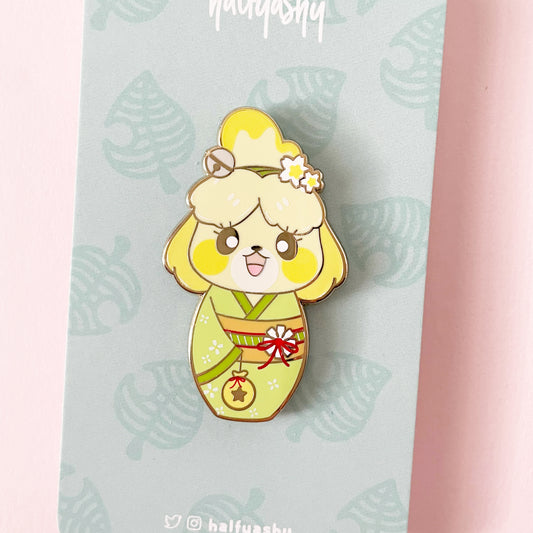 Kokeshi Green Kimono Enamel Pin