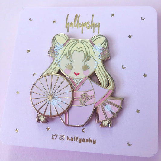 Kokeshi Pink Spinner Enamel Pin