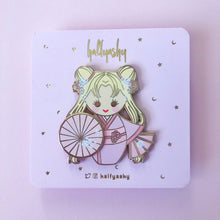 Load image into Gallery viewer, Kokeshi Pink Spinner Enamel Pin