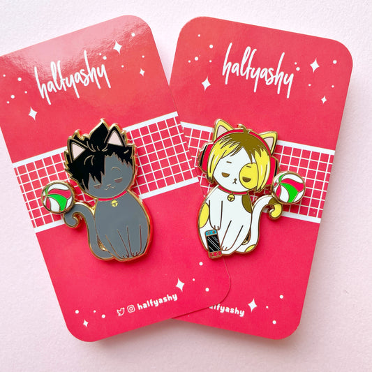 Kuroocat + Kyanma Spinning Kokeshi Enamel Pin