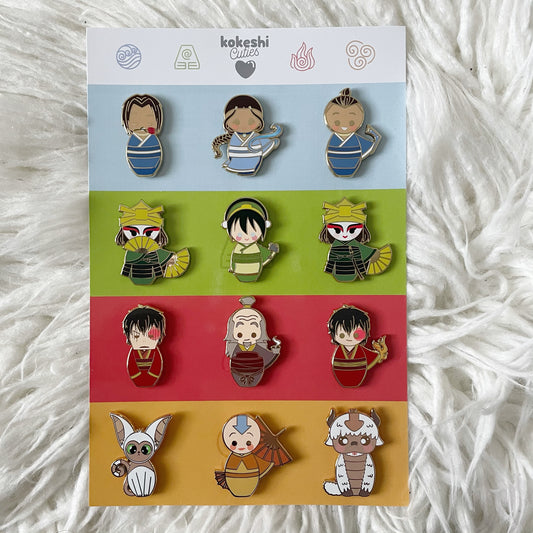 Kokeshi Elements Enamel Pin Set (Set of 12)