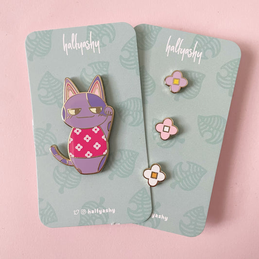 Kokeshi Purple Cat Enamel Pin