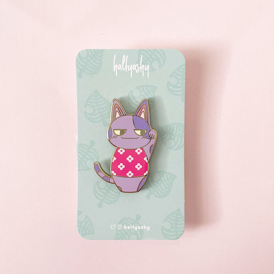 Kokeshi Purple Cat Enamel Pin