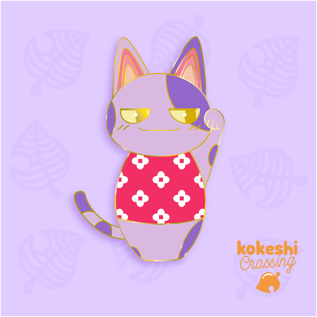 Kokeshi Purple Cat Enamel Pin