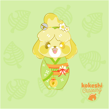 Load image into Gallery viewer, Kokeshi Green Kimono Enamel Pin