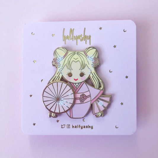 Kokeshi Pink Spinner Enamel Pin