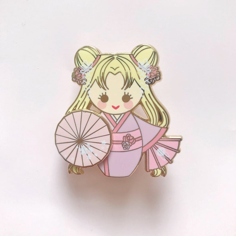 Kokeshi Pink Spinner Enamel Pin